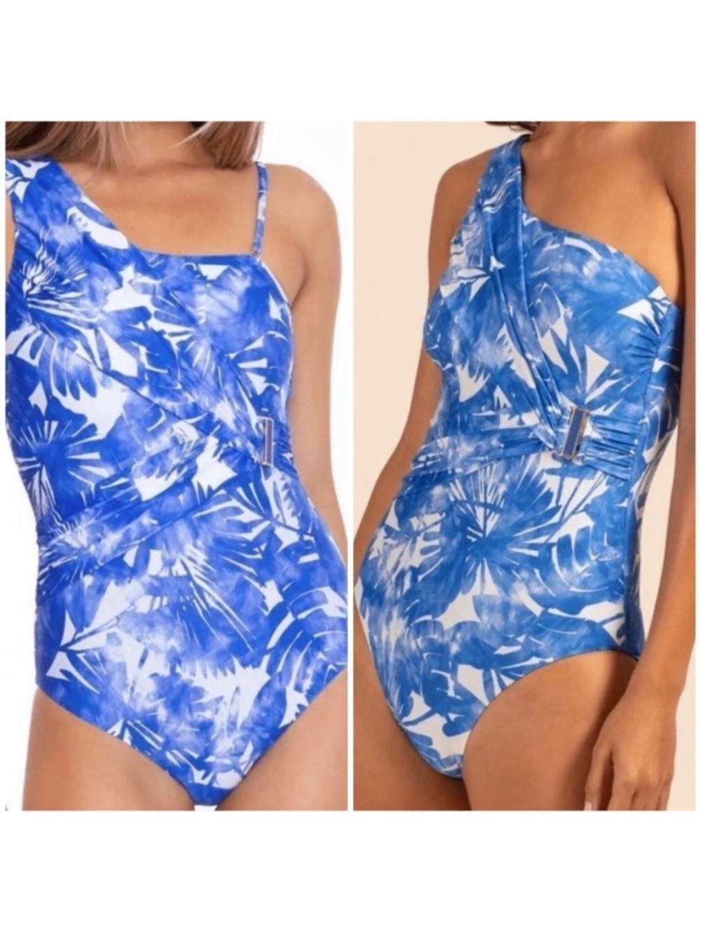 Trina Turk Basque Asymmetrical One Piece Swimsuit in Tropical Sapphire Blue